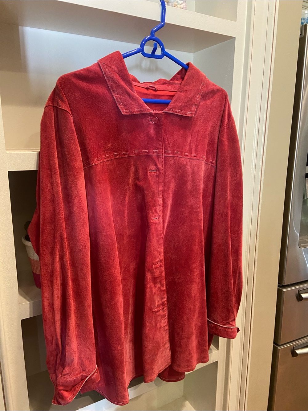 Red Women's Suede-Look Button Front Cardigan Sweater SUEDE